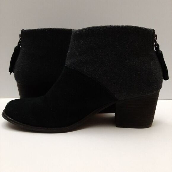 TOMS Lacy Suede & Felt Ankle Boots Chunky Block Heel Colorblock Black Grey Sz 9 - Picture 13 of 16